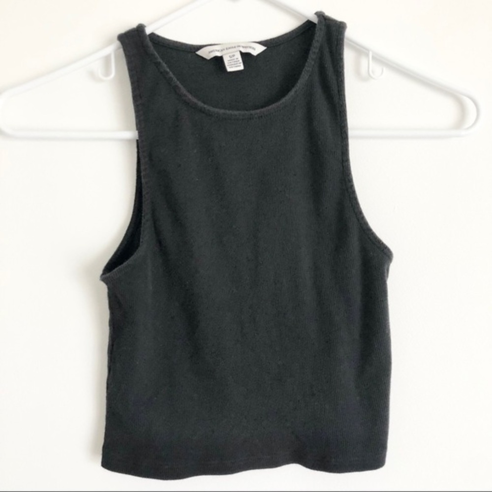 AE Black Ribbed Crop Top Small